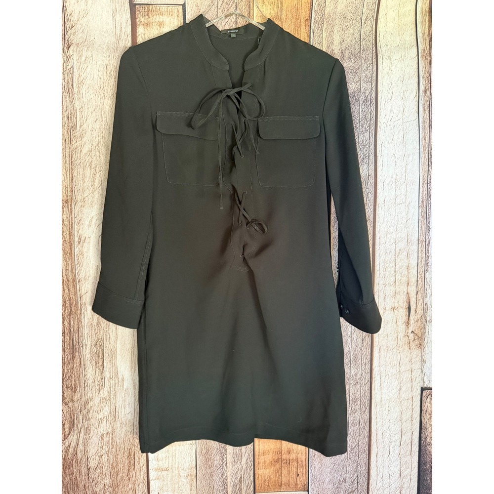 Theory Juliath Admiral Crepe Lace Up Utility Shirt Dress Black Work Size 0 NWT